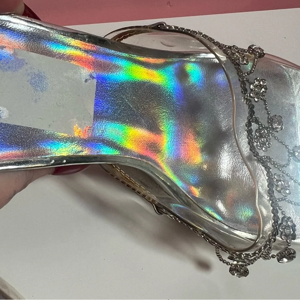 Vintage 90s Y2K 2000s holographic bling platform heels